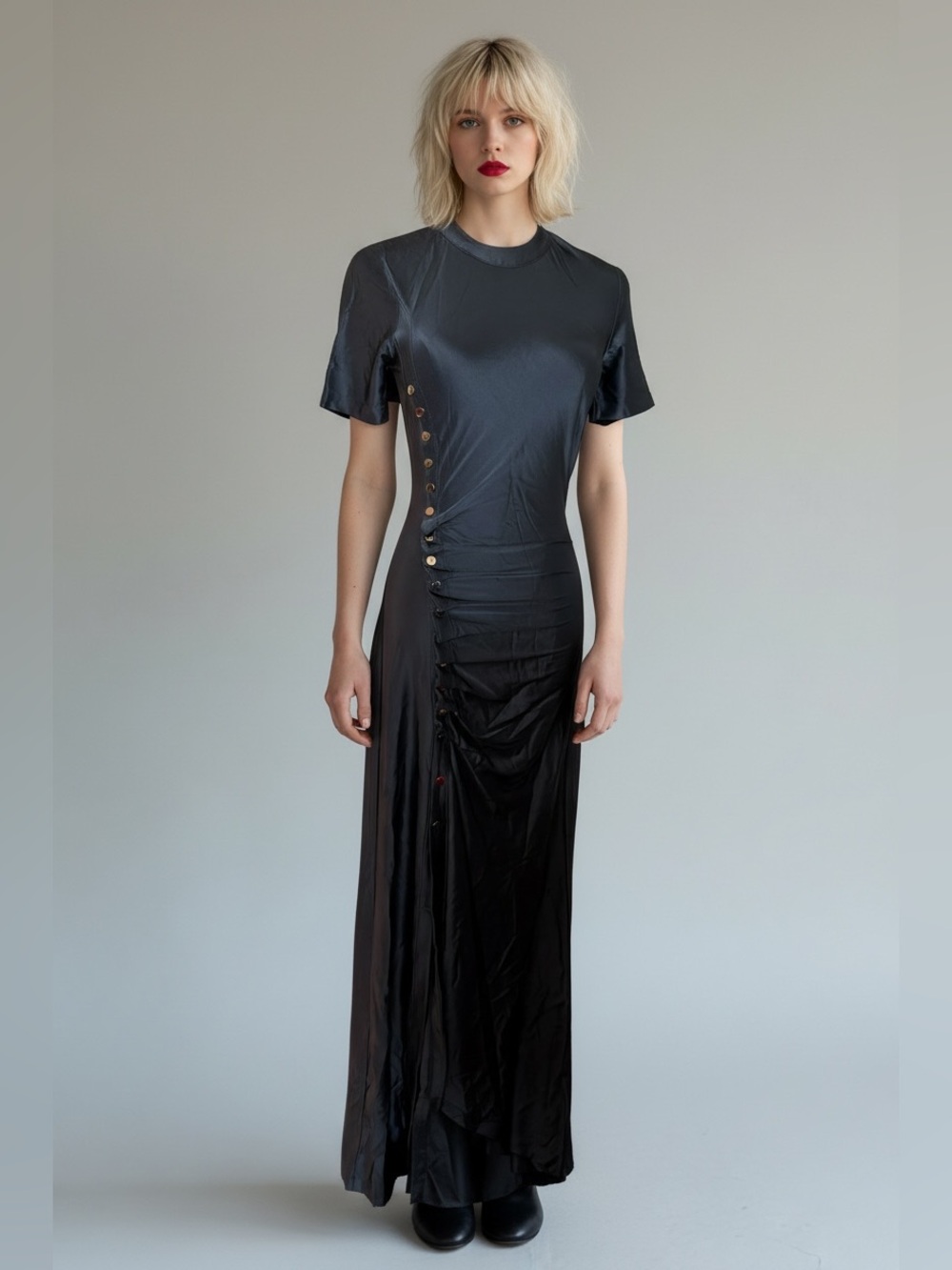 RABANNE NWT
Button-detailed gathered jersey midi dress